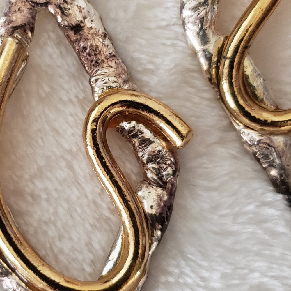 Distinctive Gold and Silver Clip-on Statement Earrings with Unique Design - Picture 3 of 5